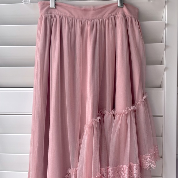 ARON Dusty Rose Tulle Asymmetrical Ruffle Maxi Skirt - Picture 1 of 6